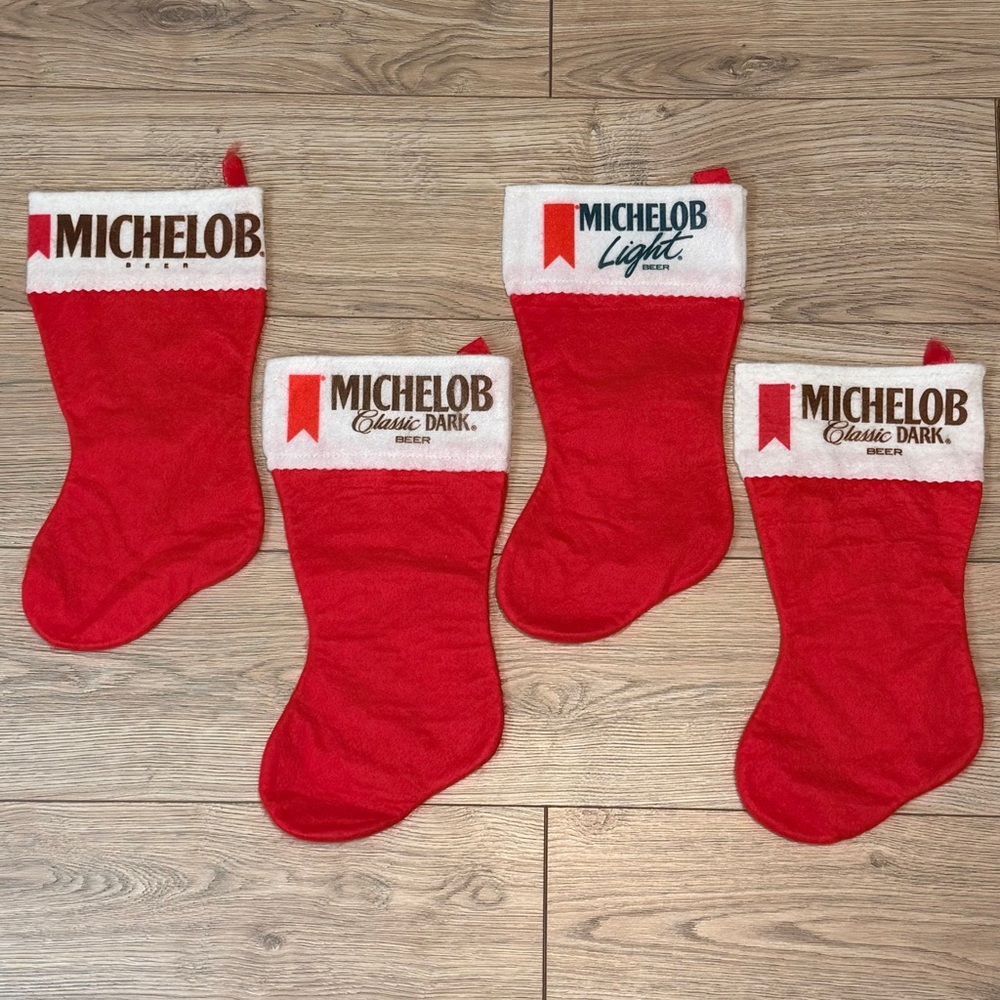 Rare Vintage Michelob Beer Christmas Stocking Set (4) Classic Dark & Light Promo